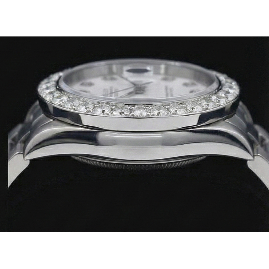 Cadran blanc personnalisé diamant grande lunette Rolex Datejust montre en acier inoxydable