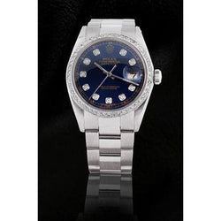 Cadran bleu diamant lunette Rolex Datejust Regarder acier inoxydable huître Bracelet réglage rapide