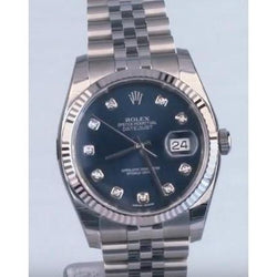 Cadran bleu diamants personnalisés Rolex hommes date il suffit de regarder la lunette cannelée acier inoxydable réglage rapide