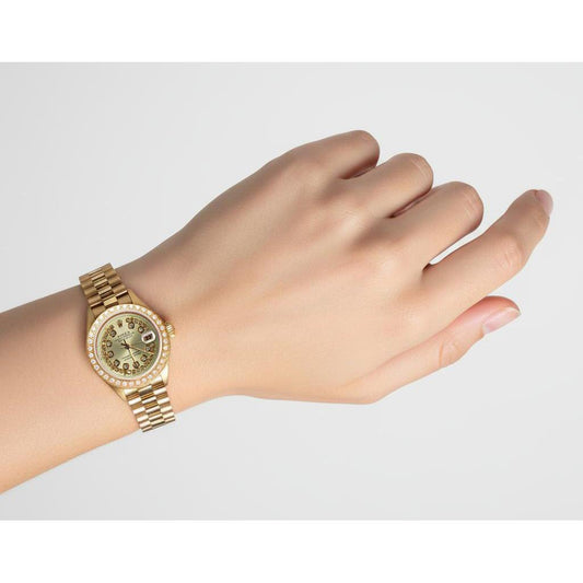 Cadran de diamant à corde de champagne Montre Rolex Datejust still président or jaune P1