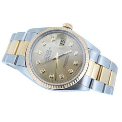 Cadran diamant Rolex Datjust Regarder acier inoxydable & Bracelet Or Lunette Cannelée