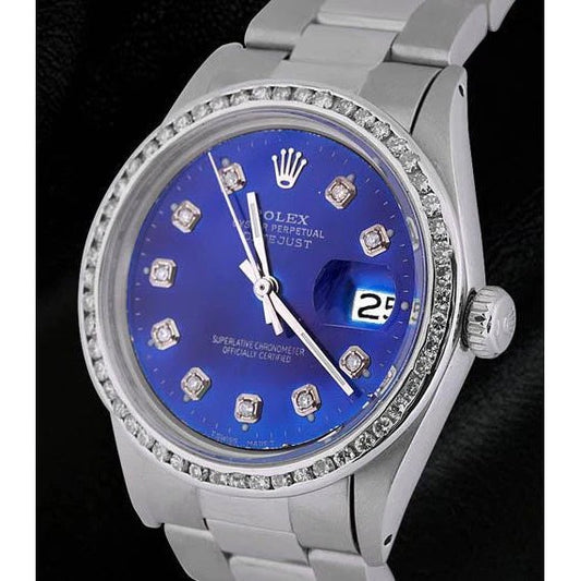 Cadran diamant bleu étincelant lunette Datejust Rolex montre 