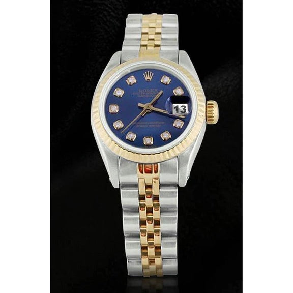 Cadran diamant bleu lunette cannelée montre