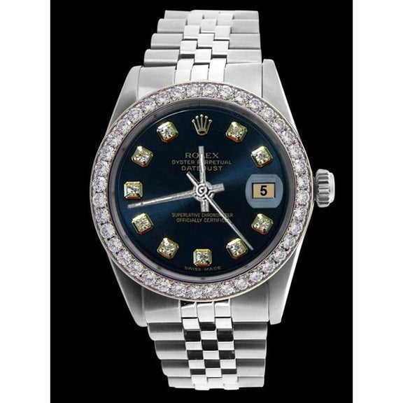 Cadran diamant bleu lunette hommes Rolex 

