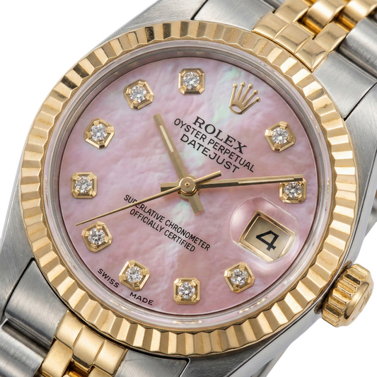 Cadran diamant bordeaux acier inoxydable & or jubilé Datejust dame montre Rolex