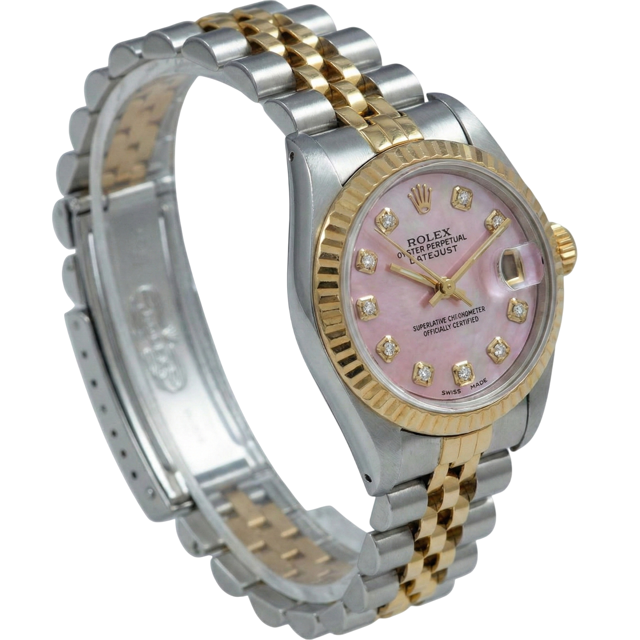 Cadran diamant bordeaux acier inoxydable & or jubilé Datejust dame montre Rolex