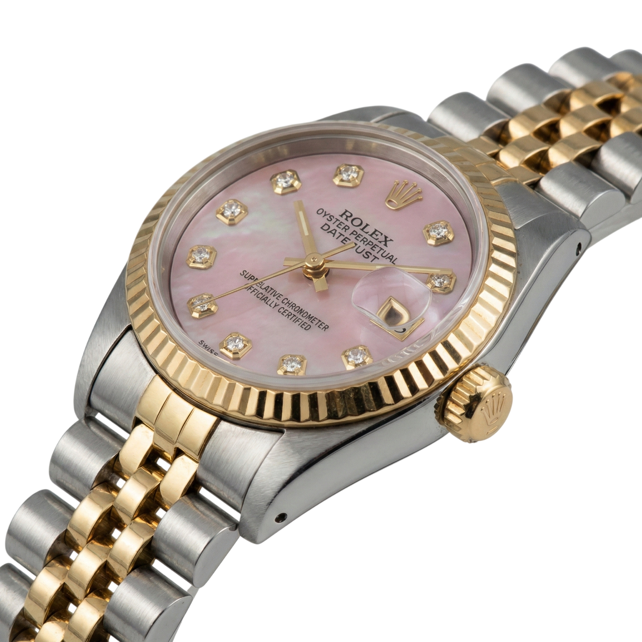 Cadran diamant bordeaux acier inoxydable & or jubilé Datejust dame montre Rolex