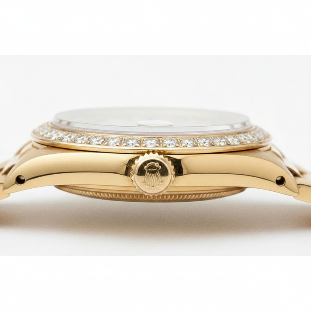 Cadran diamant double rangée Rolex still président Lunette Or Datejust