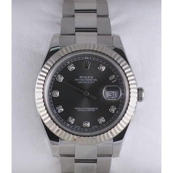 Cadran diamant lunette cannelée montre homme Rolex Datejust Ii acier inoxydable