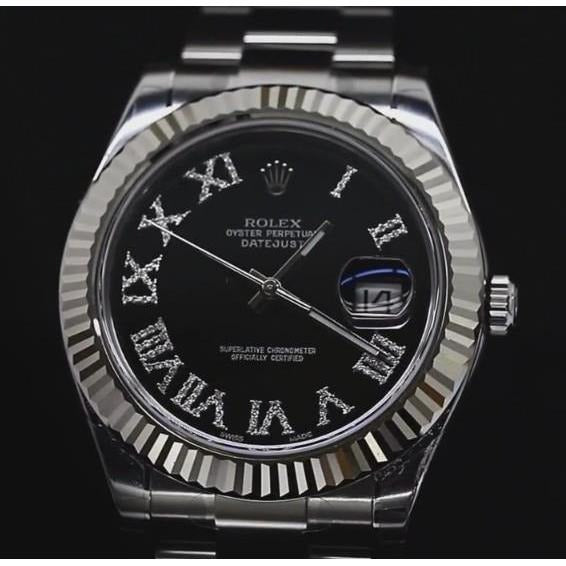 Cadran diamant noir Rolex Datejust Ii montre pour homme lunette cannelée acier inoxydable or