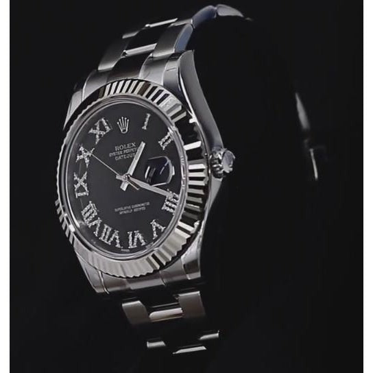 Cadran diamant noir Rolex Datejust Ii montre pour homme lunette cannelée acier inoxydable or2