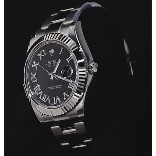 Cadran diamant noir Rolex Datejust Ii montre pour homme lunette cannelée acier inoxydable or2