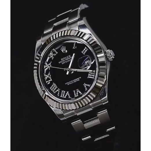 Cadran diamant noir Rolex Datejust Ii montre pour homme lunette cannelée acier inoxydable or3