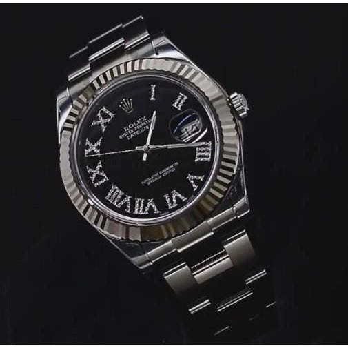Cadran diamant noir Rolex Datejust Ii montre pour homme lunette cannelée acier inoxydable or4