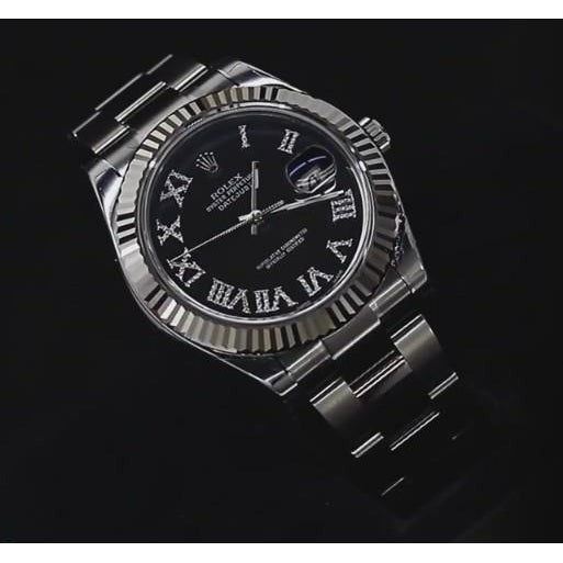 Cadran diamant noir Rolex Datejust Ii montre pour homme lunette cannelée acier inoxydable or5