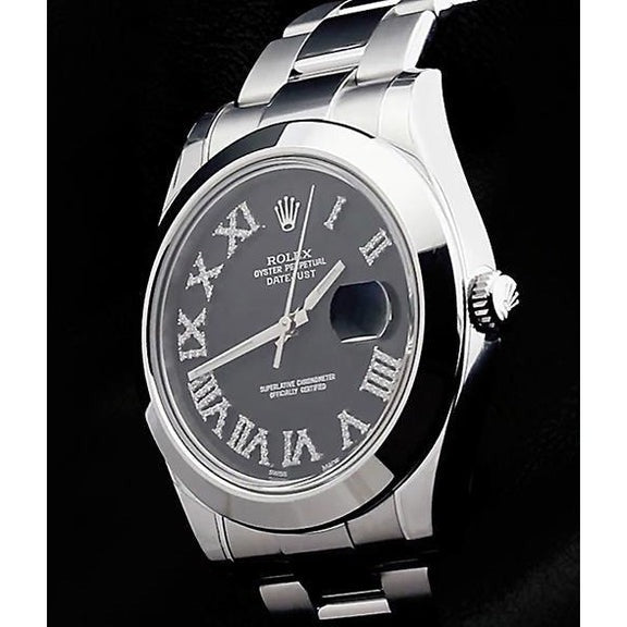 Cadran diamant personnalisé noir Rolex hommes Datejust Ii montre acier inoxydable Bracelet2