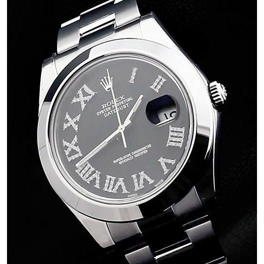 Cadran diamant personnalisé noir Rolex hommes Datejust Ii montre acier inoxydable Bracelet3