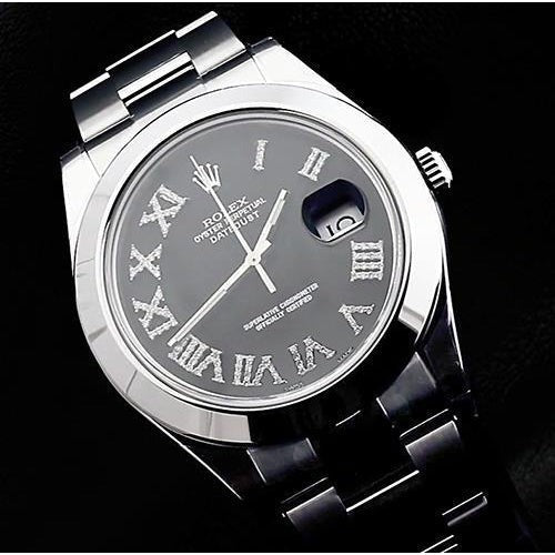 Cadran diamant personnalisé noir Rolex hommes Datejust Ii montre acier inoxydable Bracelet4