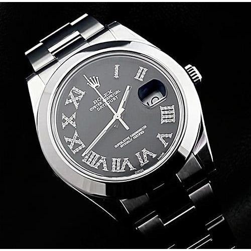 Cadran diamant personnalisé noir Rolex hommes Datejust Ii montre acier inoxydable Bracelet