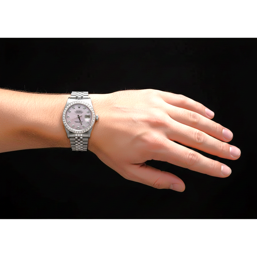 Cadran diamant rose Montre Rolex Datejust huître Perpétuelle Lunette Diamant réglage rapide