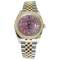 Cadran diamant rose Rolex Date Just Regarder Bracelet Jubilé bicolore
