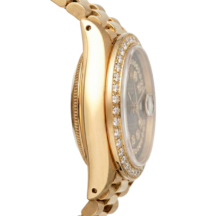 Cadran en diamant à chaîne noire Regarder Rolex Presidente Lunette en diamant Datejust