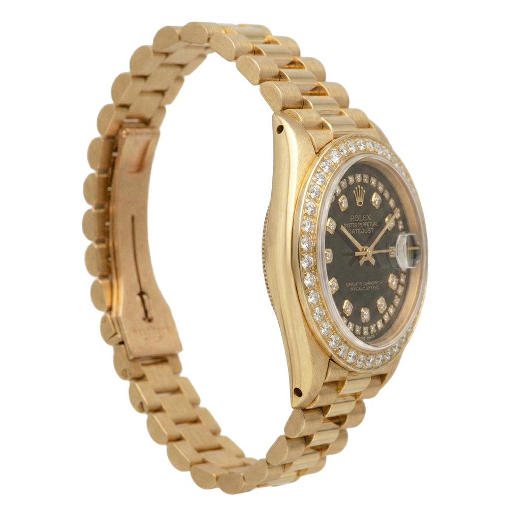 Cadran en diamant à chaîne noire Regarder Rolex Presidente Lunette en diamant Datejust