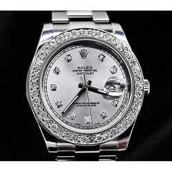 Cadran en diamant argenté et lunette en diamant personnalisée Montre Rolex Datejust Ii pour homme