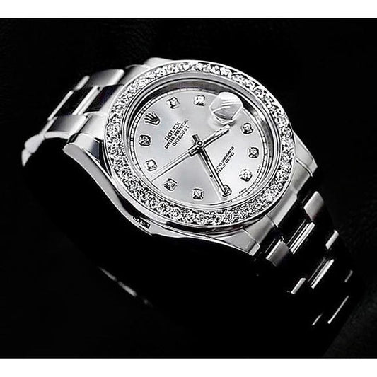 Cadran en diamant argenté et lunette en diamant personnalisée Montre Rolex Datejust Ii pour homme2
