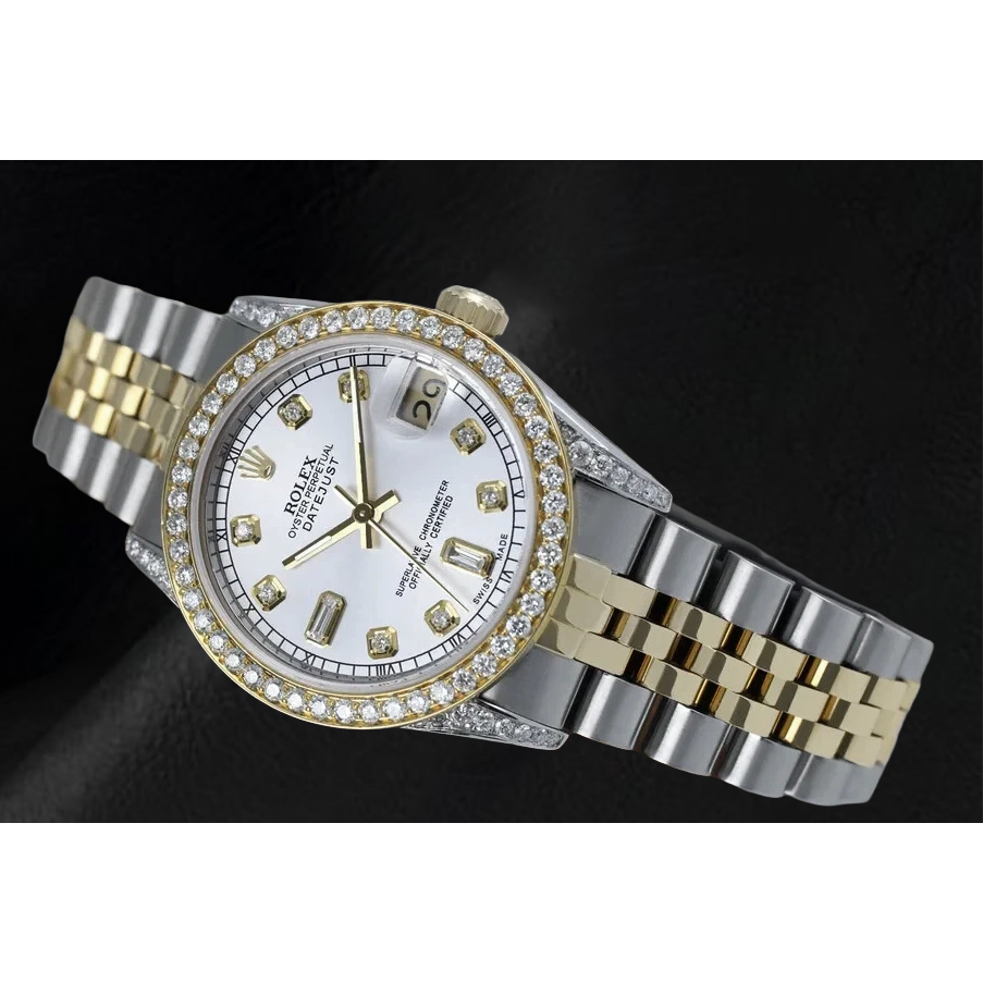 Cadran en nacre Montre Rolex Datejust Lunette en diamant personnalisée acier inoxydable & Or