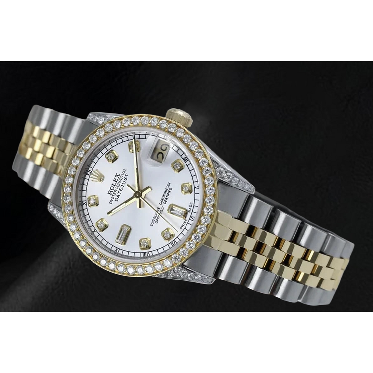 Cadran en nacre Montre Rolex Datejust Lunette en diamant personnalisée acier inoxydable & Or