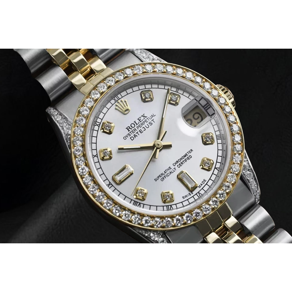 Cadran en nacre Montre Rolex Datejust Lunette en diamant personnalisée acier inoxydable & Or