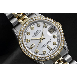 Cadran en nacre Montre Rolex Datejust Lunette en diamant personnalisée acier inoxydable & Or