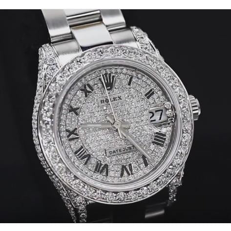 Cadran et lunette en diamant personnalisés Montre Rolex Datejust Bracelet pour femme acier inoxydable