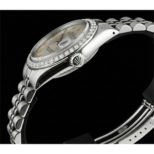 Cadran romain blanc Bracelet Rolex pour femme Datejust Lunette diamant