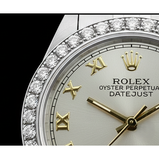 Cadran romain blanc Bracelet Rolex pour femme Datejust Lunette diamant
