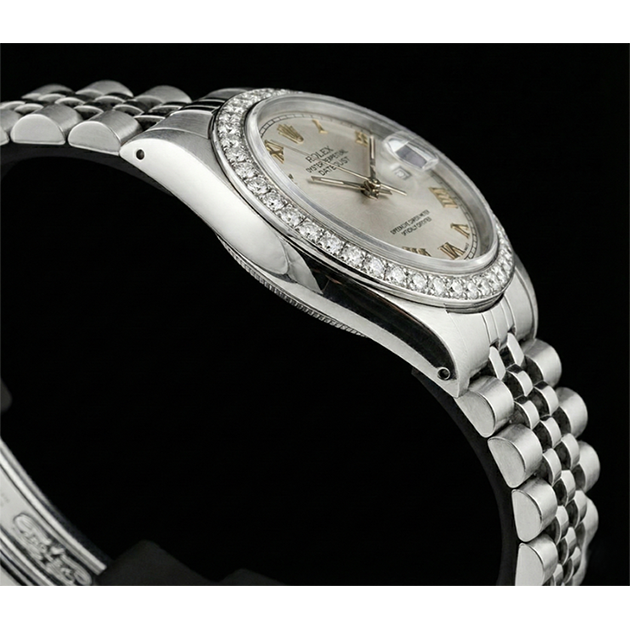Cadran romain blanc Bracelet Rolex pour femme Datejust Lunette diamant