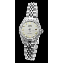 Cadran romain blanc Bracelet Rolex pour femme Datejust Lunette diamant