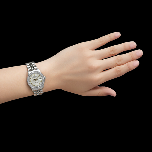 Cadran romain blanc Bracelet Rolex pour femme Datejust Lunette diamant P2
