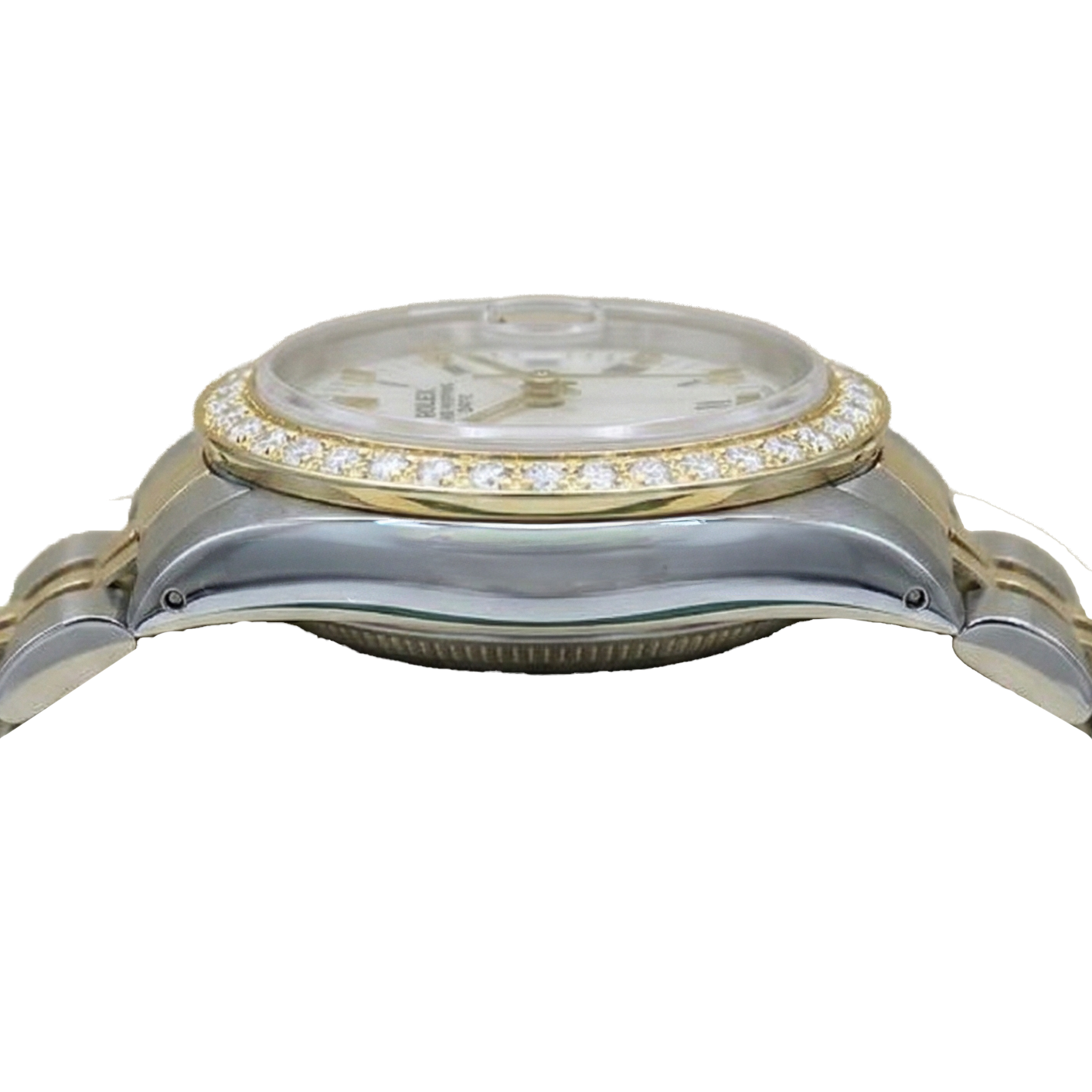 Cadran romain blanc lunette diamant Rolex Date montre femme deux tons jubilé