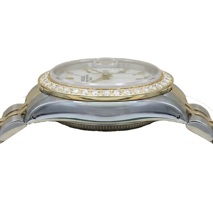 Cadran romain blanc lunette diamant Rolex Date montre femme deux tons jubilé