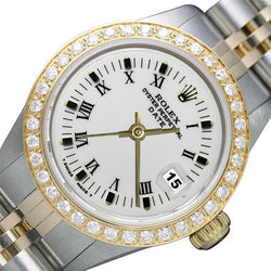 Cadran romain blanc lunette diamant Rolex Date montre femme deux tons jubilé