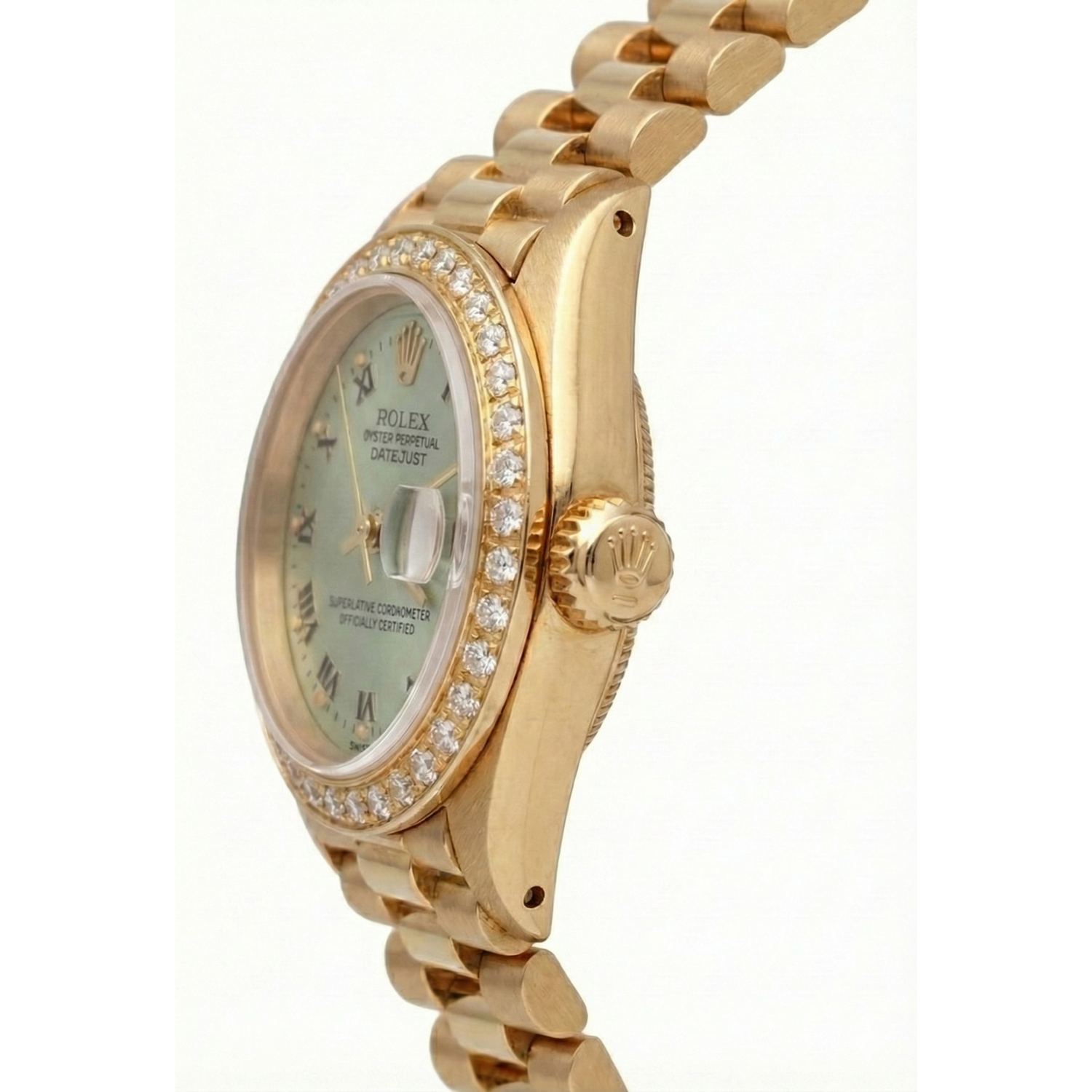 Cadran romain blanc lunette en diamant Rolex Dj montre style président Yg