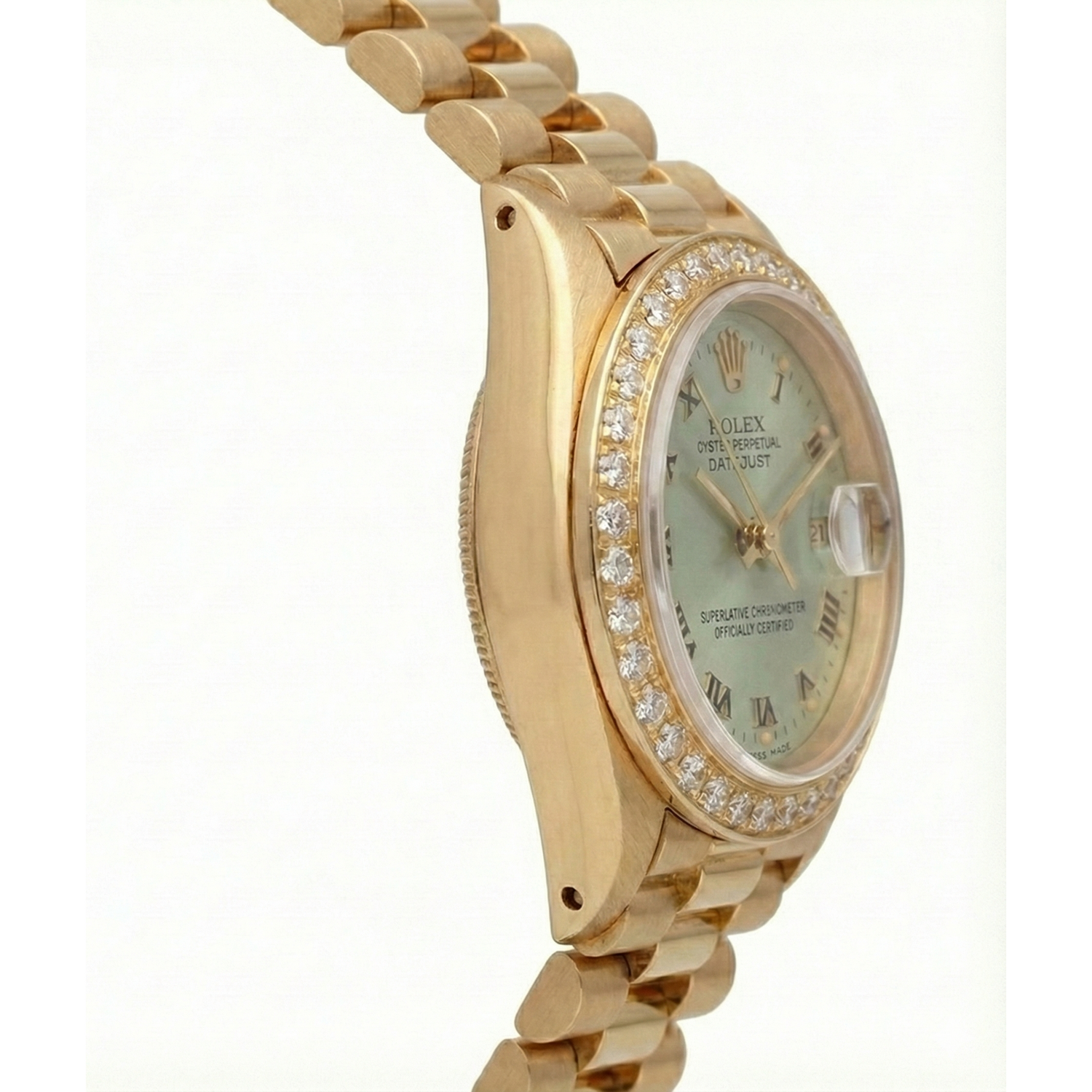 Cadran romain blanc lunette en diamant Rolex Dj montre style président Yg