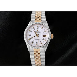 Cadran romain blanc, lunette en diamant, montre Rolex Date, bracelet Jubilee