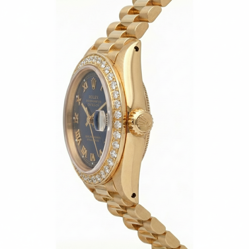 Cadran romain bleu Rolex Datejust Montre de still présidentiel Lunette en diamant