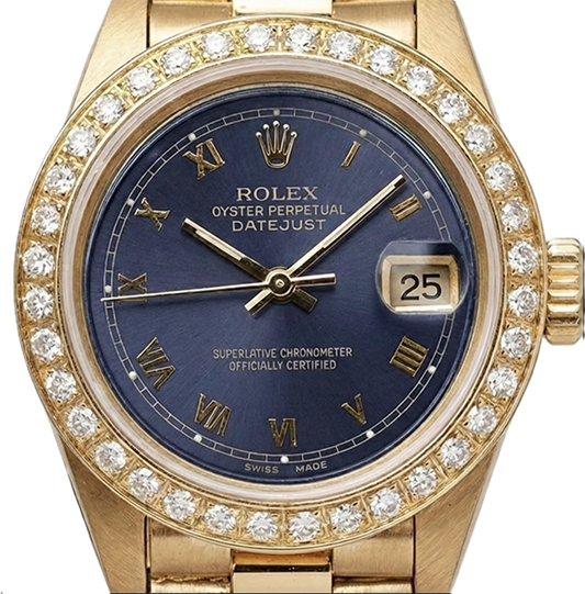 Cadran romain bleu Rolex Datejust Montre de still présidentiel Lunette en diamant