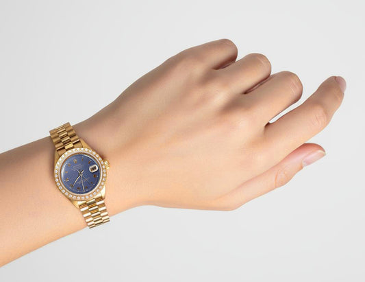 Cadran romain bleu Rolex Datejust Montre de still présidentiel Lunette en diamant G P2