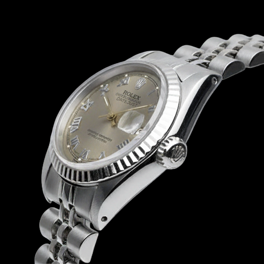 Cadran romain gris Rolex Datejust Femme Lunette jubilé acier inoxydable