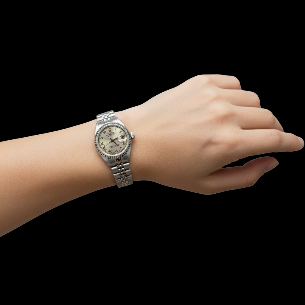 Cadran romain gris Rolex Datejust Femme Lunette jubilé acier inoxydable